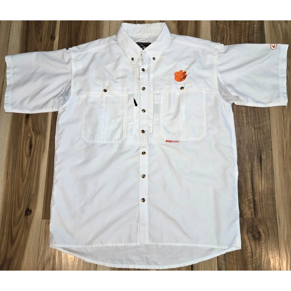Drake Waterfowl Button Shirt SC Clemson Tigers Mens‎ White Size M Short Sleeve